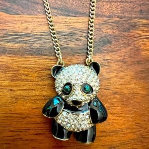 Betsey Johnson Crystals Enamel Panda Necklace